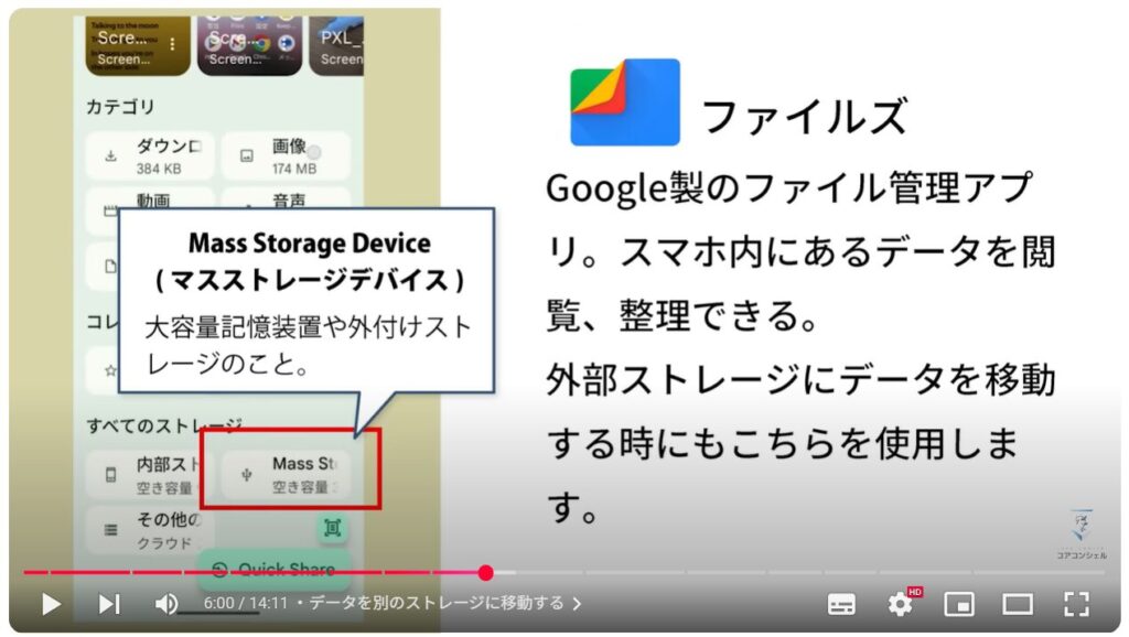 ドラッグ＆ドロップ：データを別のストレージに移動する