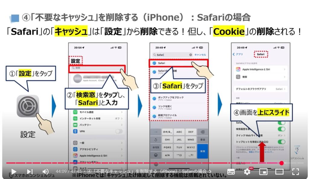 重くなったスマホを軽くする方法(Android & iPhone):④「不要なキャッシュ」を削除する(iPhone):Safariの場合