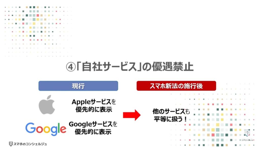 スマホ新法で何が変わる?:④「自社サービス」の優遇禁止