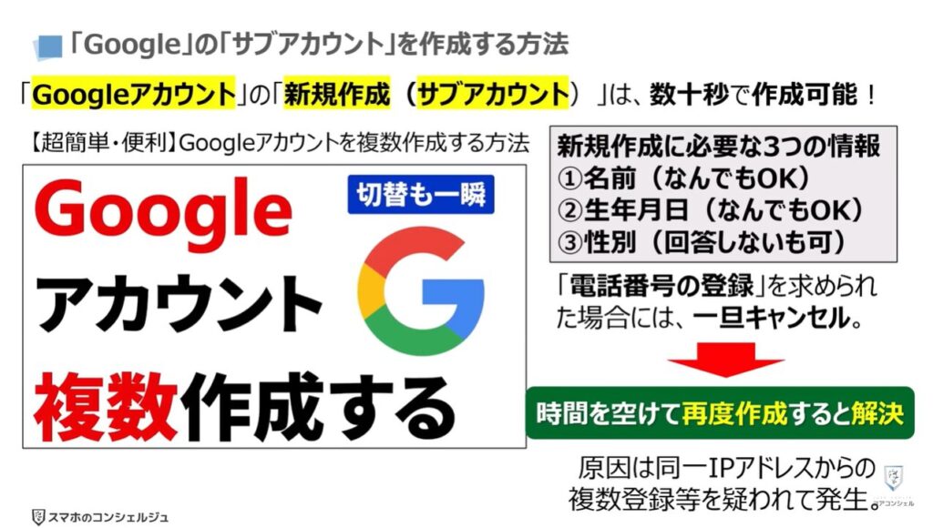 Googleのポップアップの正体（危険な理由と表示させない方法）：「Google」の「サブアカウント」を作成する方法