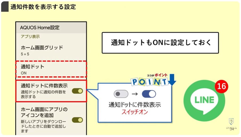 AQUOSシリーズのスマホのおすすめ設定：アプリの通知件数を表示する方法