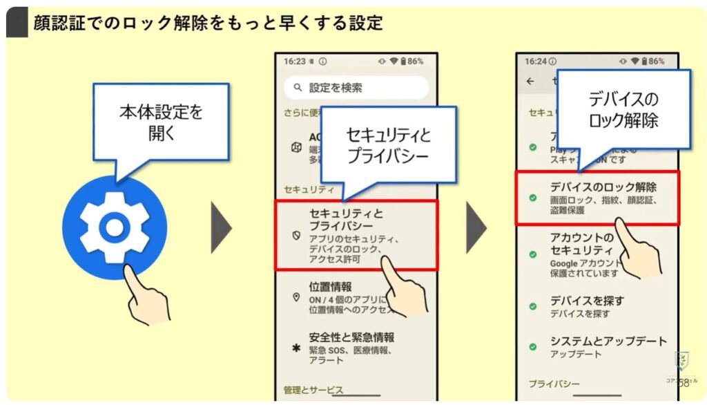 AQUOSシリーズのスマホのおすすめ設定：ロック解除をもっと早くする設定