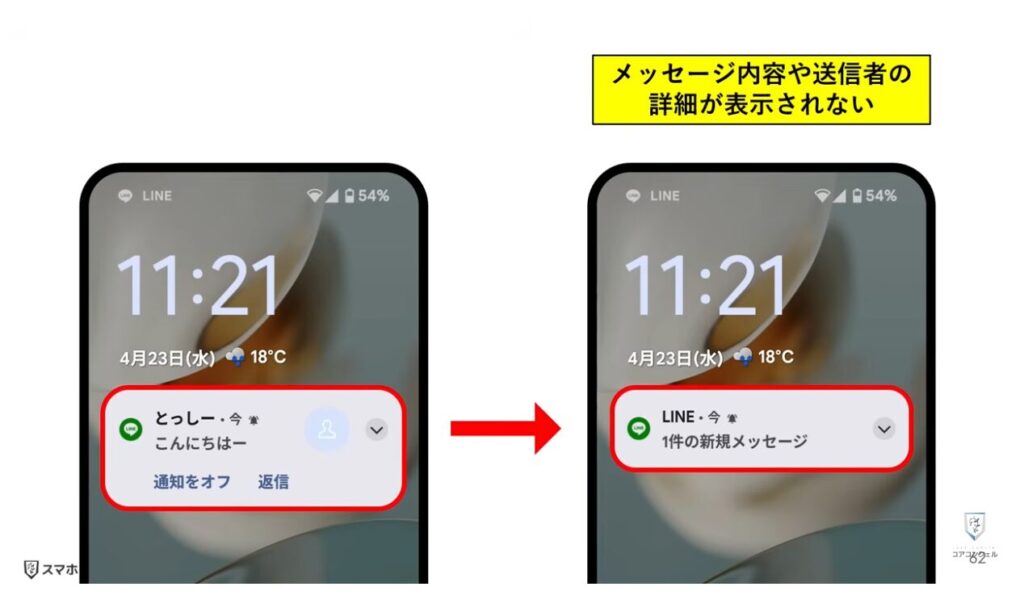 AQUOSシリーズのスマホのおすすめ設定：ロック画面では通知を概要表示させる設定
