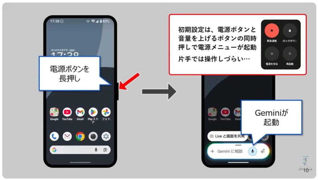 AQUOSシリーズのスマホのおすすめ設定:電源メニューの表示方法を変更