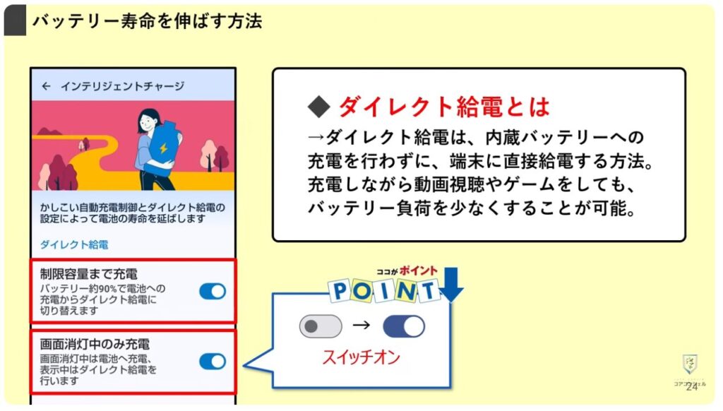 AQUOSシリーズのスマホのおすすめ設定:電池の最適化