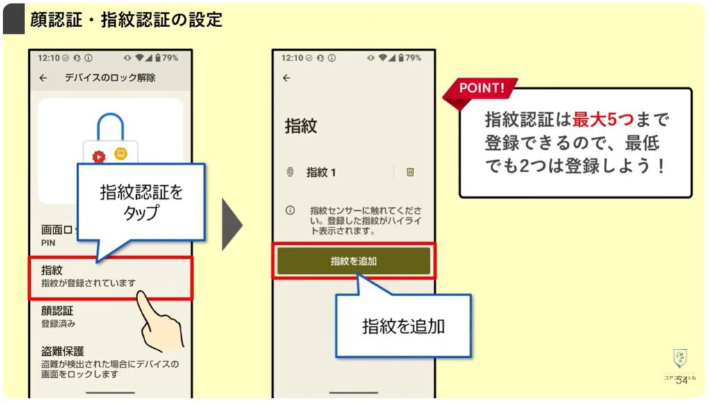 AQUOSシリーズのスマホのおすすめ設定:生体認証(顔/指紋)の設定