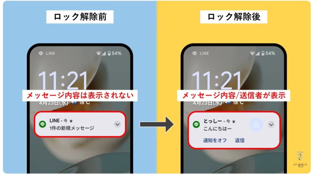 AQUOSシリーズのスマホのおすすめ設定:ロック画面では通知を概要表示させる設定