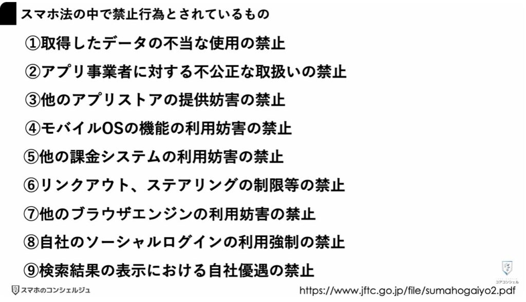 スマホ新法がいよいよ完全執行：禁止行為とされるものは9つ
