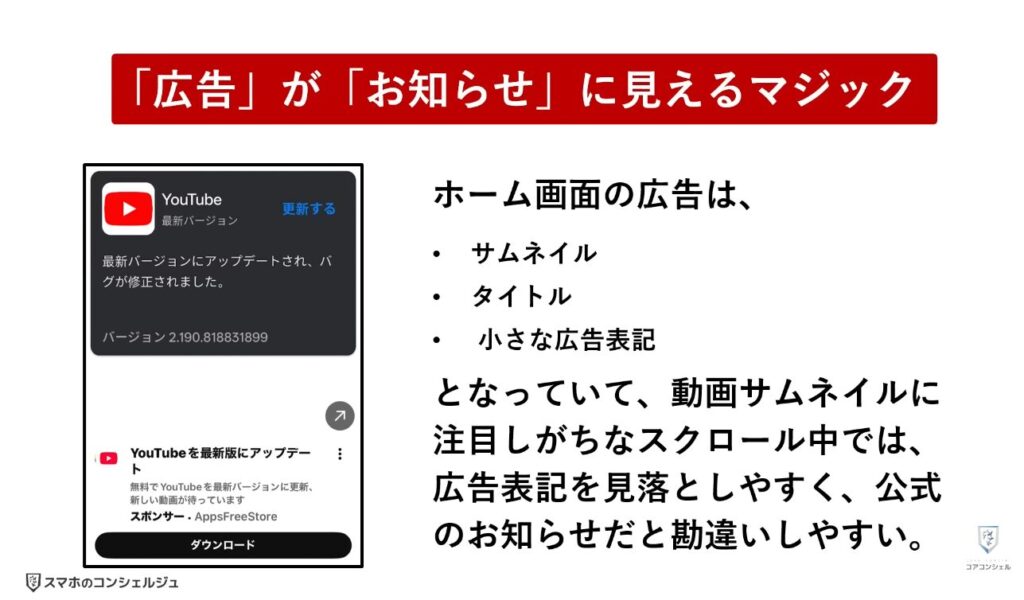 悪質な広告（YouTubeの更新）：ディスプレイ広告に騙されやすい理由