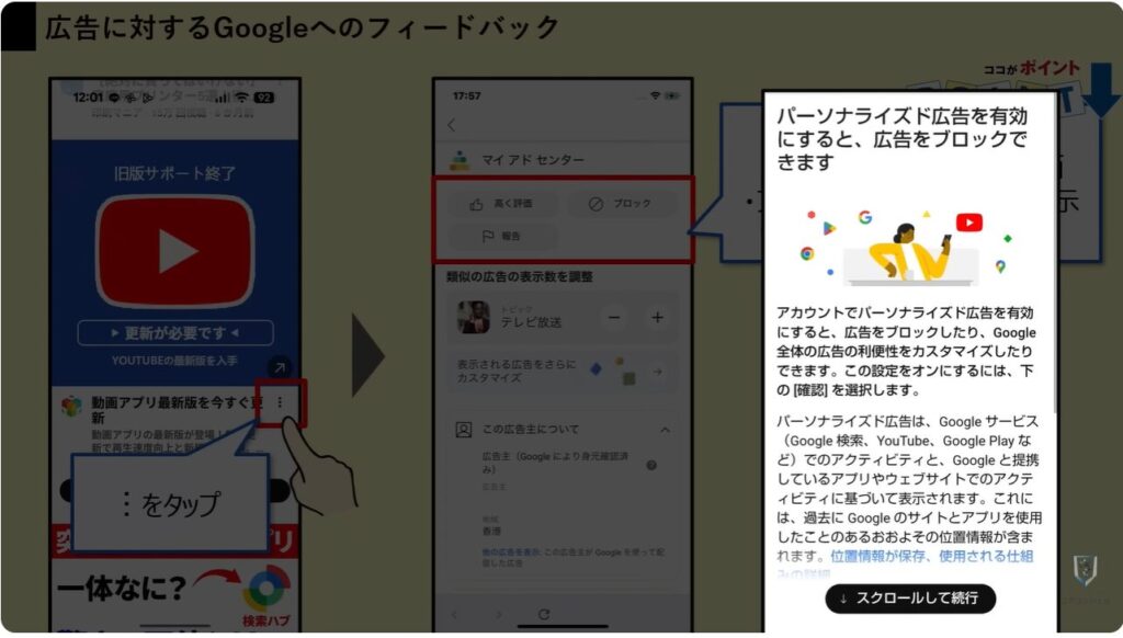 悪質な広告（YouTubeの更新）：悪質な広告のブロックと通報