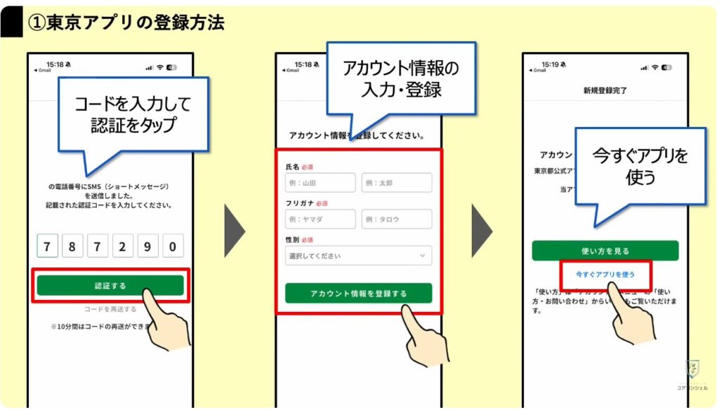 東京アプリで1.1万円相当を付与:東京アプリの登録手順