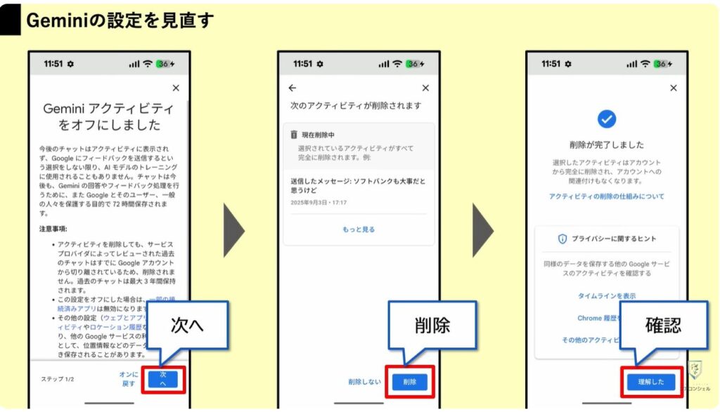 ChatGPTやGeminiで絶対にやってはいけない3つの注意点：Geminiのプライバシー設定
