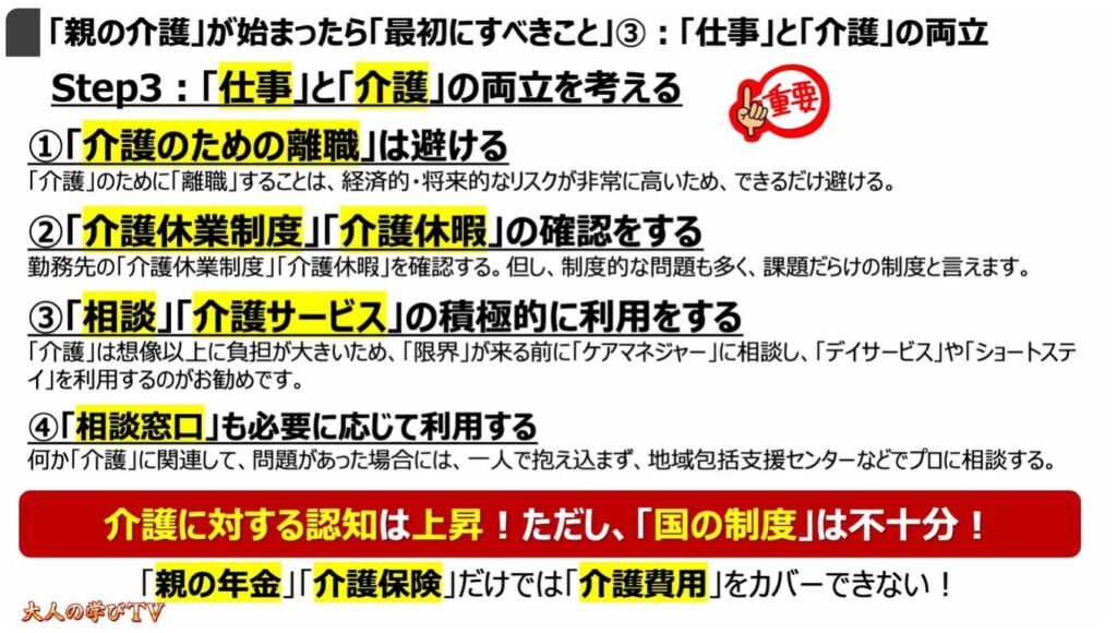 突然の親の介護(最初にすべき事):「親の介護」が始まったら「最初にすべきこと」③:「仕事」と「介護」の両立