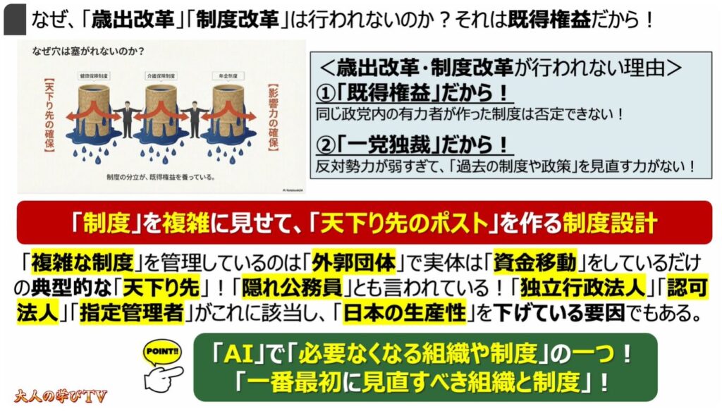 社会保険って何？：なぜ、「歳出改革」「制度改革」は行われないのか？それは既得権益だから！