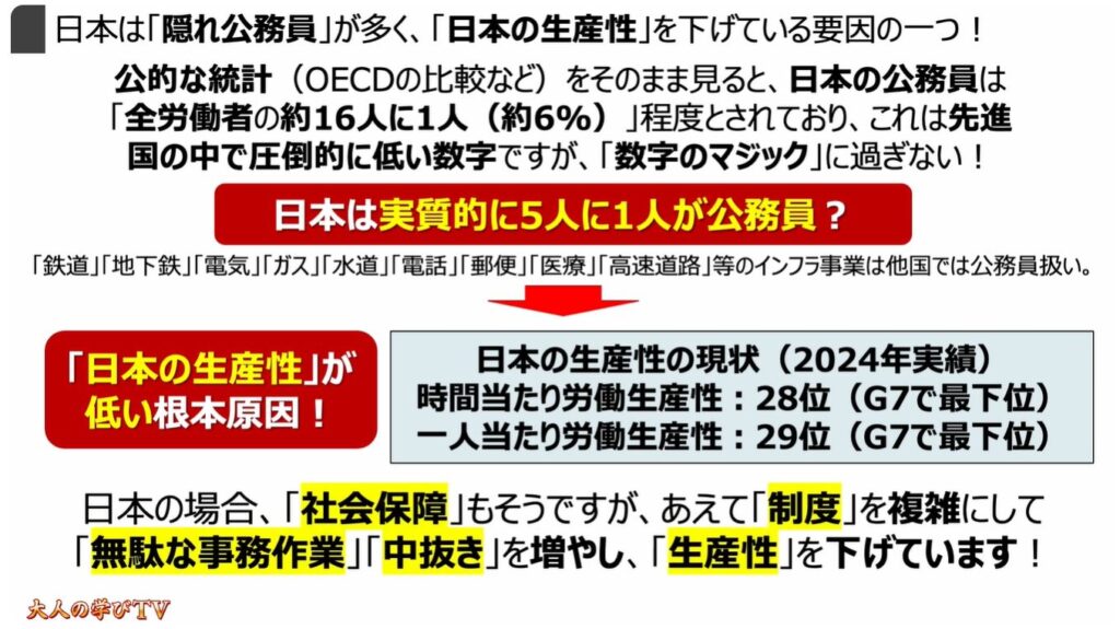 社会保険って何？：日本は「隠れ公務員」が多く、「日本の生産性」を下げている要因の一つ！