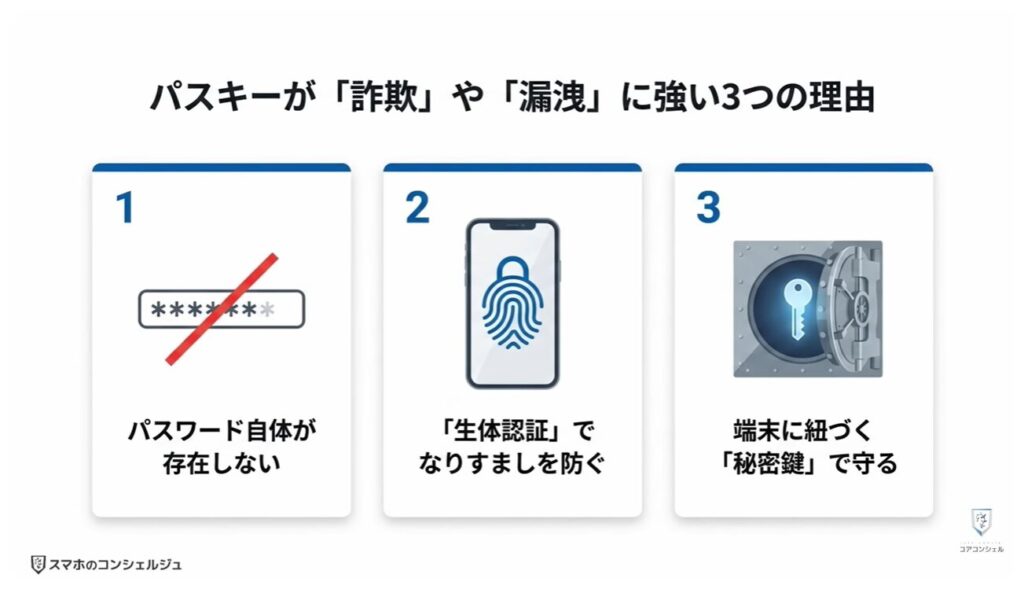 ヤフーのログイン方法（パスキー）：パスキーが詐欺や情報漏洩に強い理由