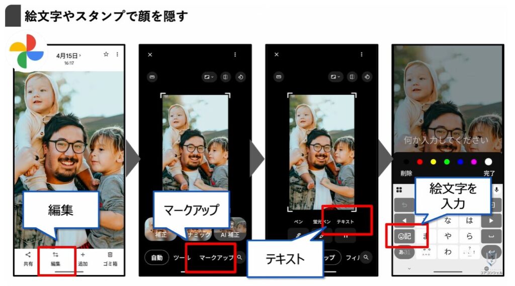 気になる写真やスクリーンショットに「ぼかし」を入れる方法：Googleフォトで絵文字を使う