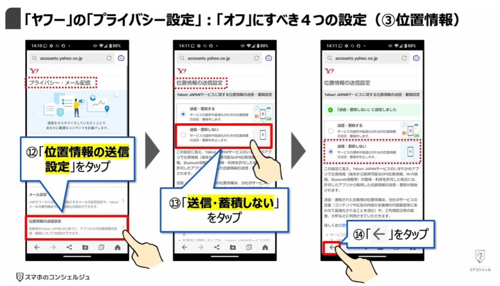 LINEヤフーの「Agent i」は要注意：「ヤフー」の「プライバシー設定」：「オフ」にすべき４つの設定（③位置情報）