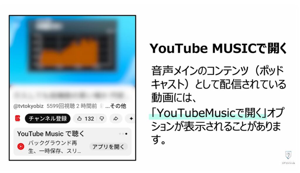 YouTube最新機能:動画をYouTube Musicで開く