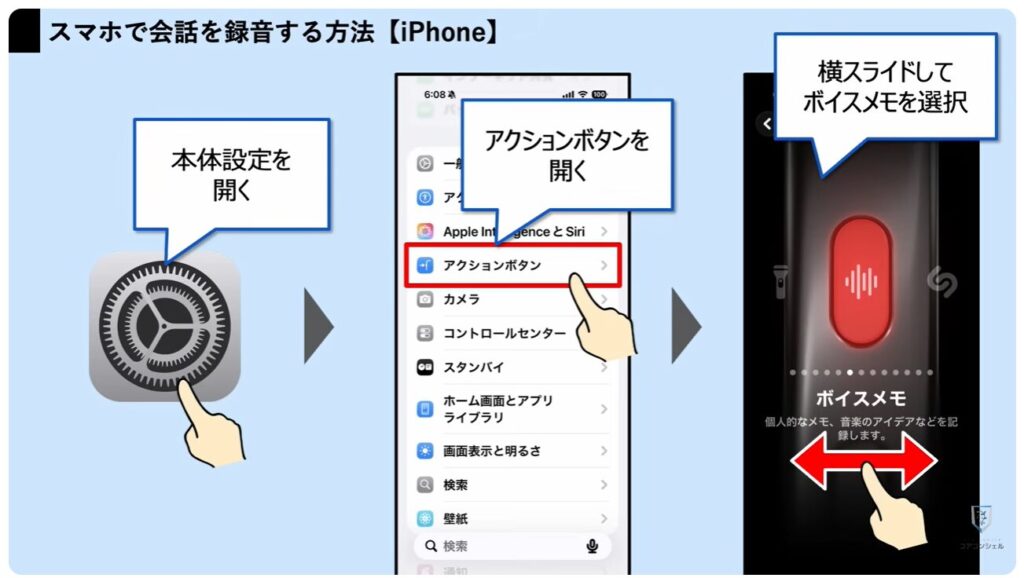 スマホの録音:アクションボタンを使って録音する方法