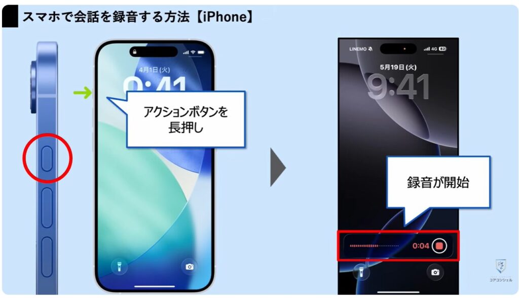 スマホの録音:アクションボタンを使って録音する方法