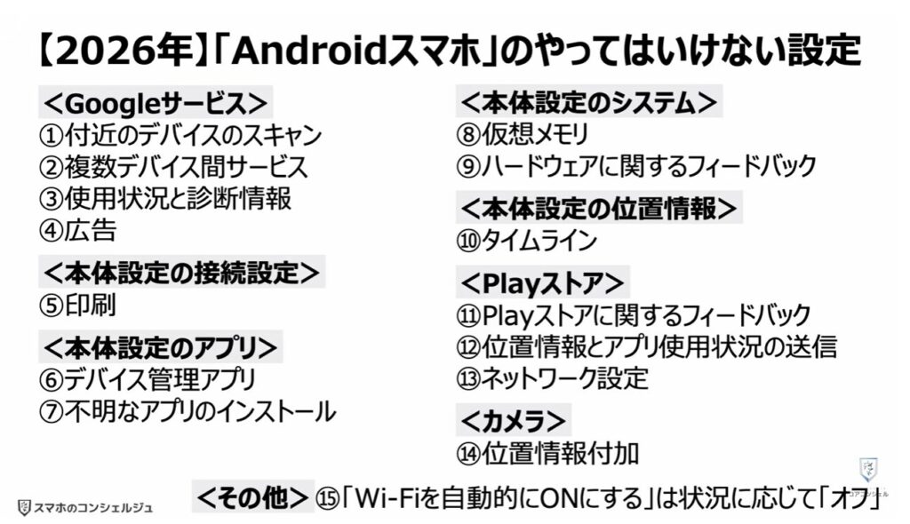 「オフ」にすべき設定
