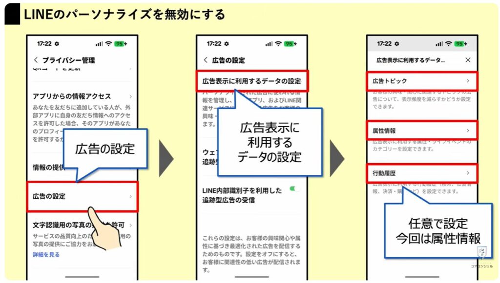 追跡広告の仕組みとオフにする方法：LINEのパーソナライズを無効にする