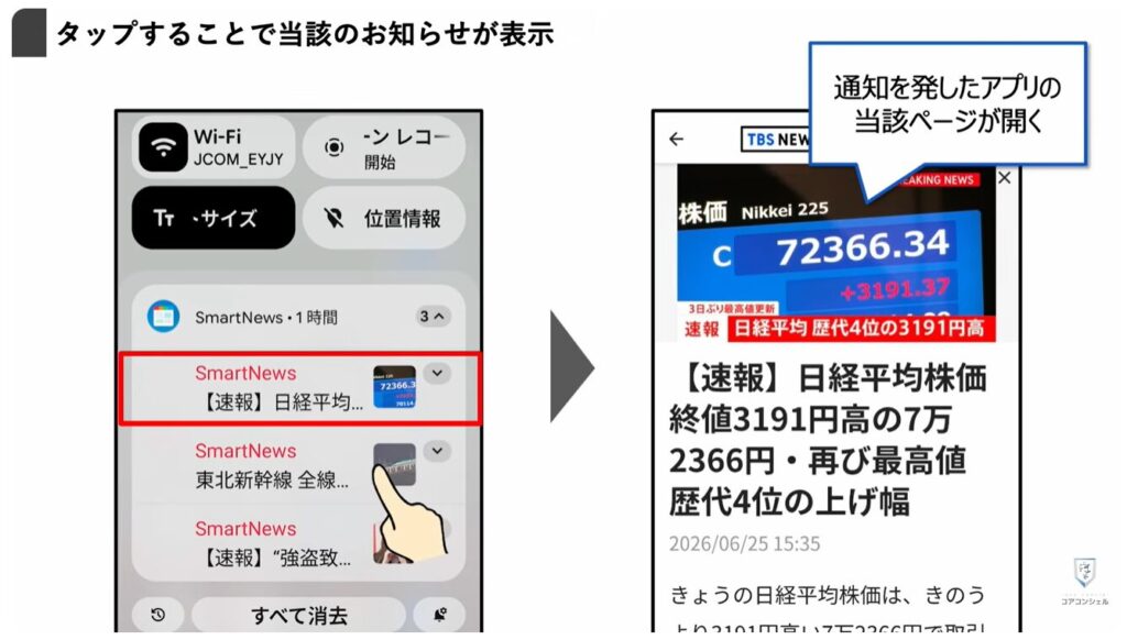 無駄な通知を整理する方法:通知が表示される場所