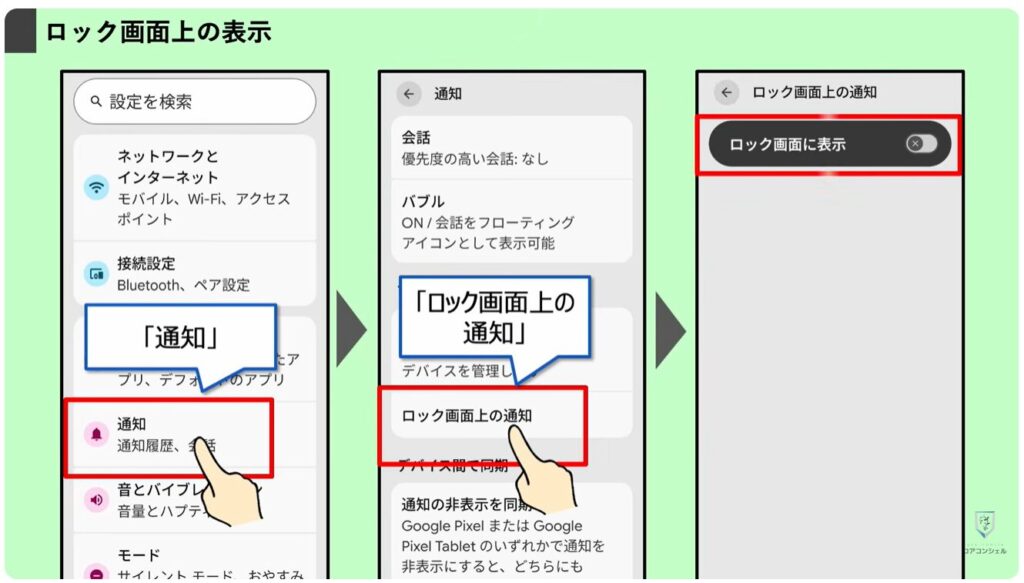 無駄な通知を整理する方法:ロック画面の表示