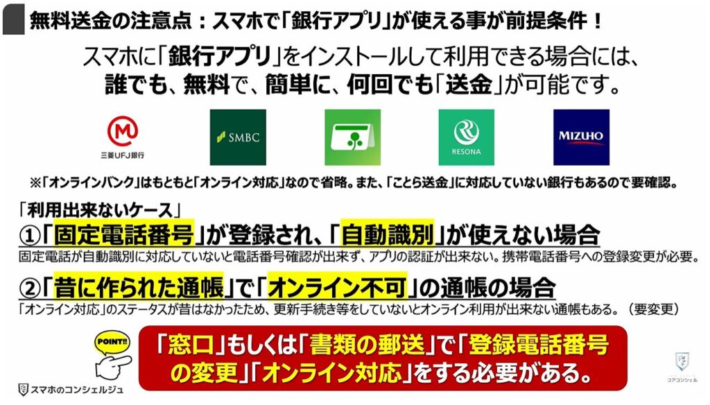 送金の常識が変わる（ことら送金）：無料送金の注意点：スマホで「銀行アプリ」が使える事が前提条件！