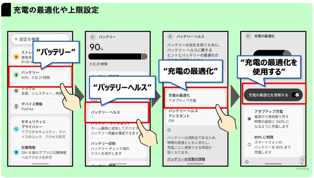 スマホの安全・快適設定：バッテリー関連設定