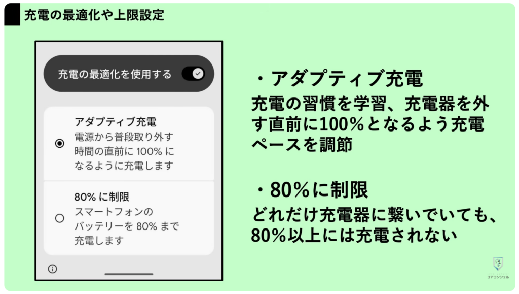 スマホの安全・快適設定：バッテリー関連設定