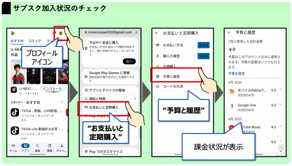 スマホの安全・快適設定：サブスクリプションの加入状況のチェック