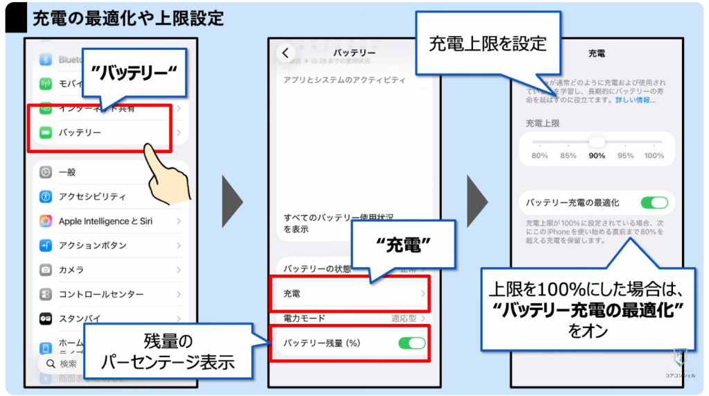 スマホの安全・快適設定（iPhone）：バッテリー関連設定