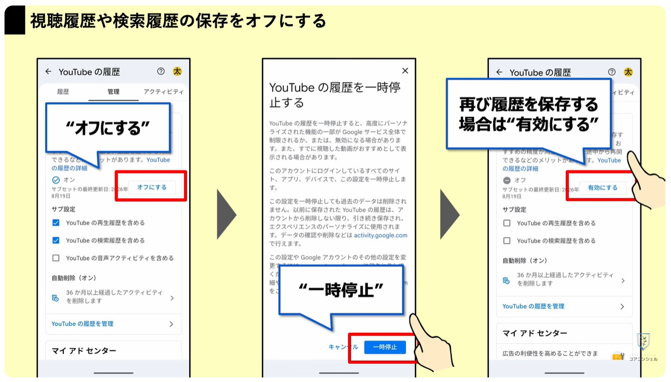 YouTubeの最初に確認すべき設定9選:視聴履歴、検索履歴の設定