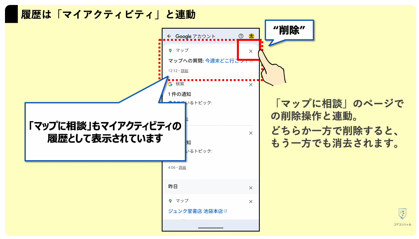 Googleマップの新機能（マップに相談）：「マイアクティビティ」での確認方法