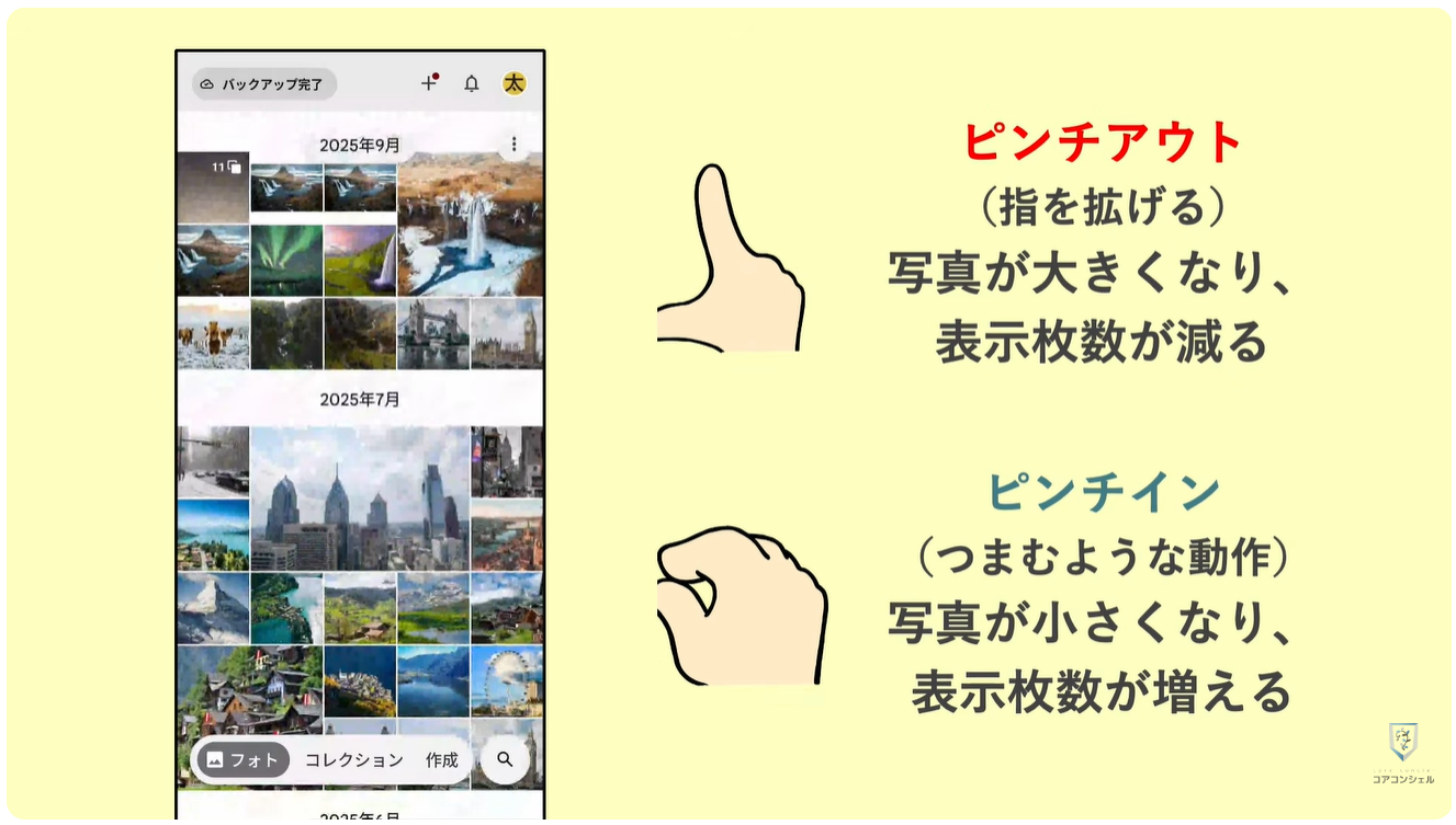 Googleフォトの最初にすべき設定：フォト一覧画面（フォトビュー）の表示設定