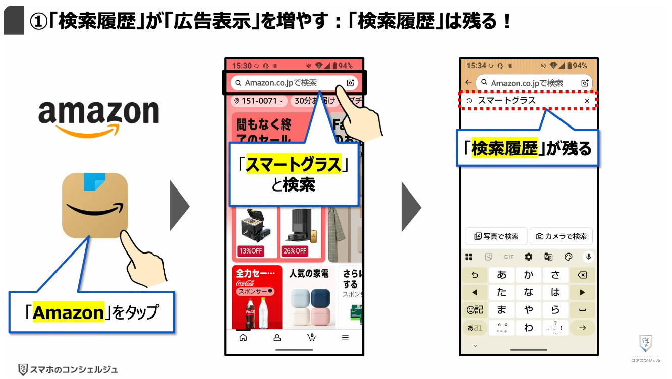 prime videoの広告がうざい！増えた！原因と対処方法：①「検索履歴」が「広告表示」を増やす：「検索履歴」は残る！