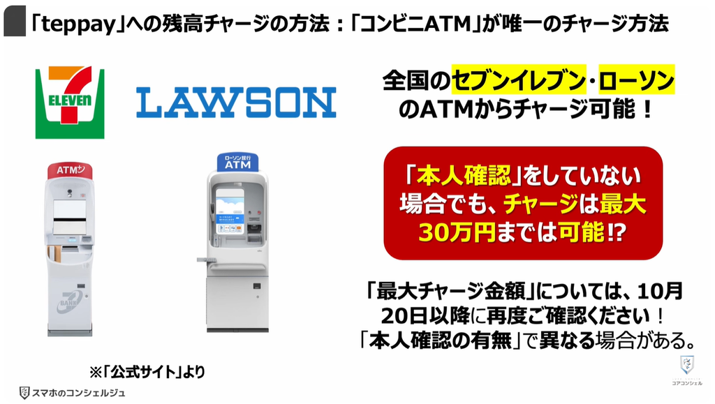 QR決済（teppay）がスタート：「teppay」への残高チャージの方法：「コンビニATM」が唯一のチャージ方法